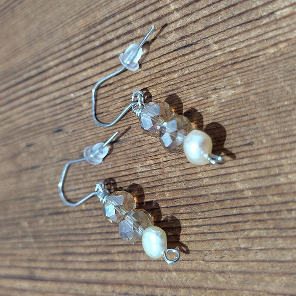 Elegant Pearl and Crystal Earrings,  Handmade Ladies Earrings - Picture 5 of 5